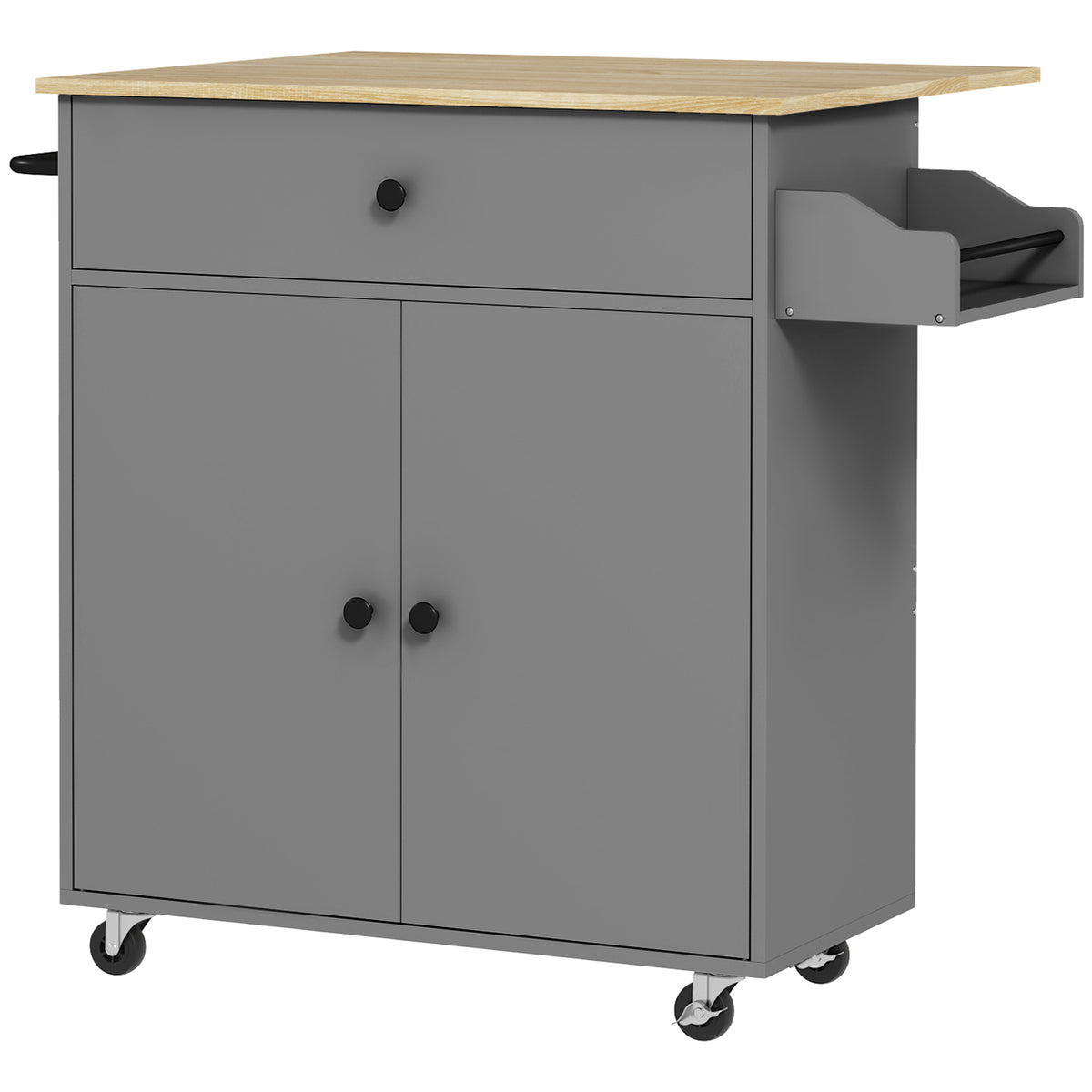 HOMCOM Küchenwagen mit Schublade, Schrankfach, Handtuchstange, 106 x 42 x 87 cm, Grau/Eiche