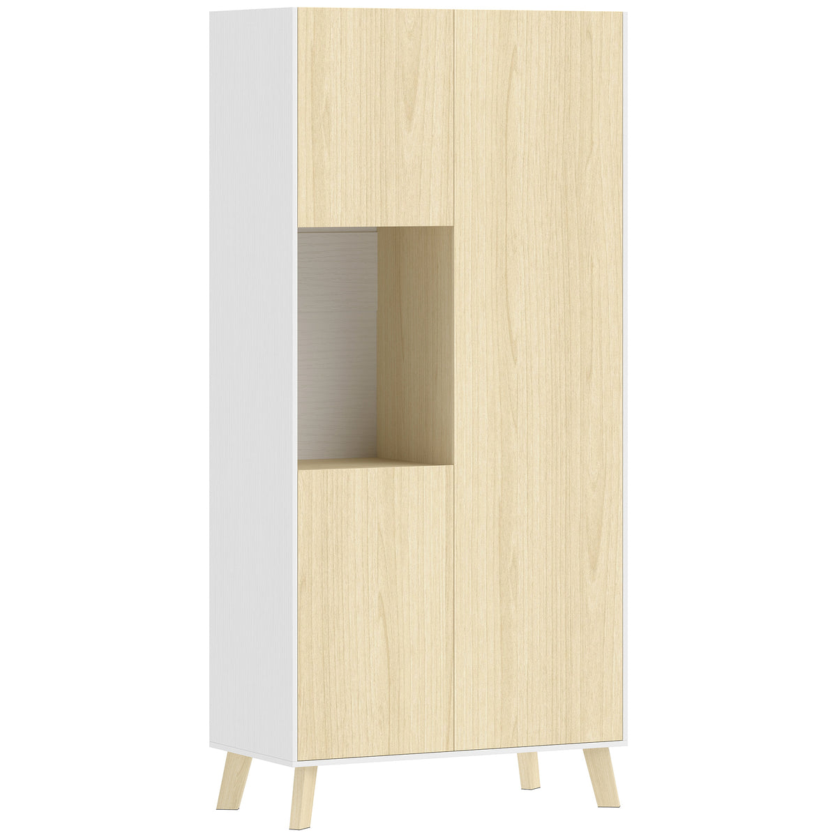 HOMCOM 170 cm Küchenschrank, Moderner Schrank mit offenem Fach, verstellbaren Regalen, Naturholz-Optik
