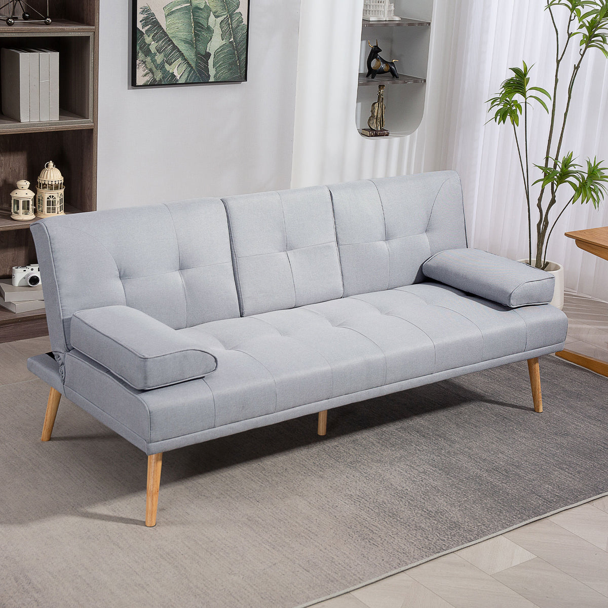 HOMCOM Schlafsofa, 3-Sitzer Sofa, Schlafcouch mit Klappbarem Tisch, Becherhalter, Bettsofa mit – Produktabbildung 2