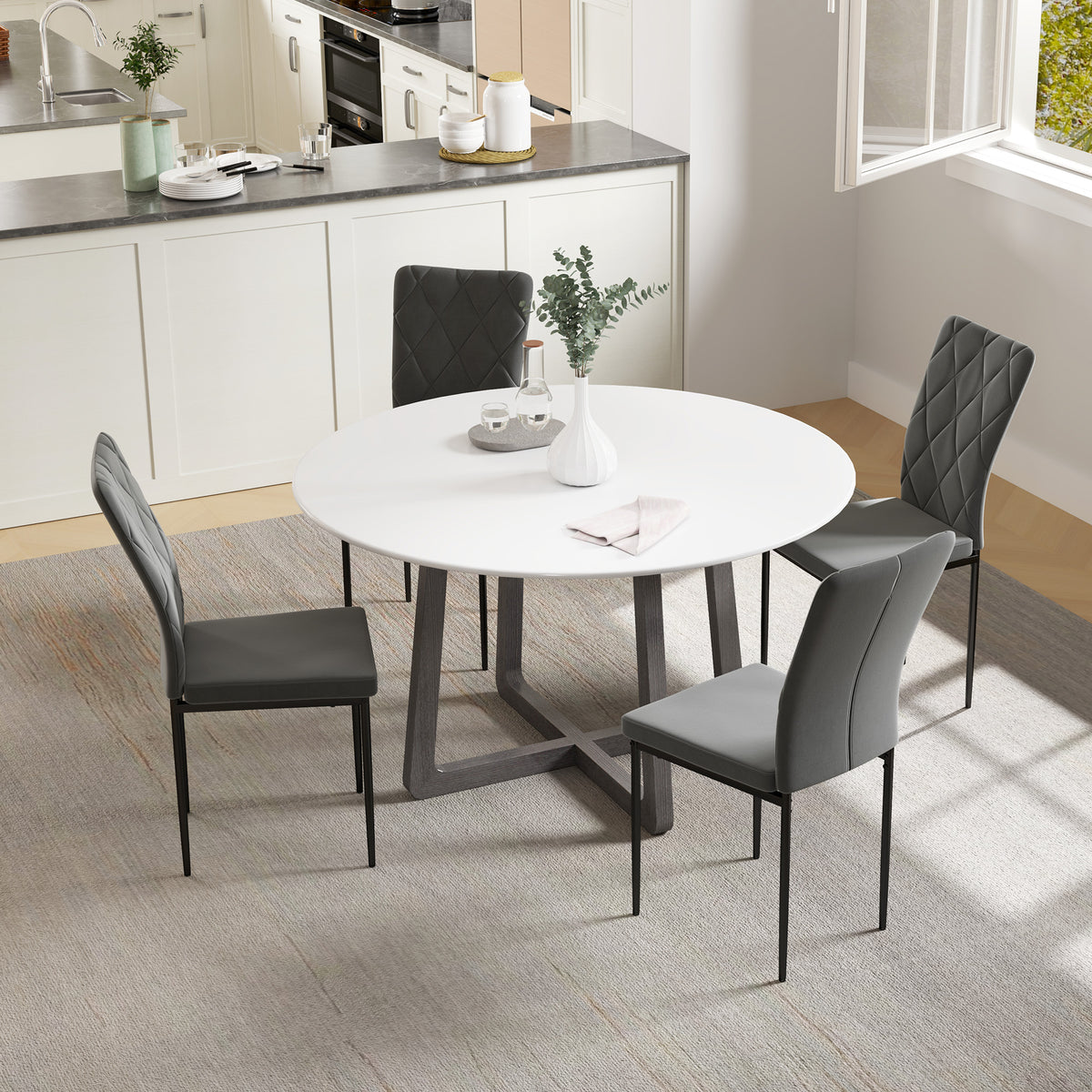 HOMCOM 4er-Set Esszimmerstühle in Samtoptik, Moderne Polsterstühle mit Metallbeinen, für Esszimmer – Produktabbildung 2