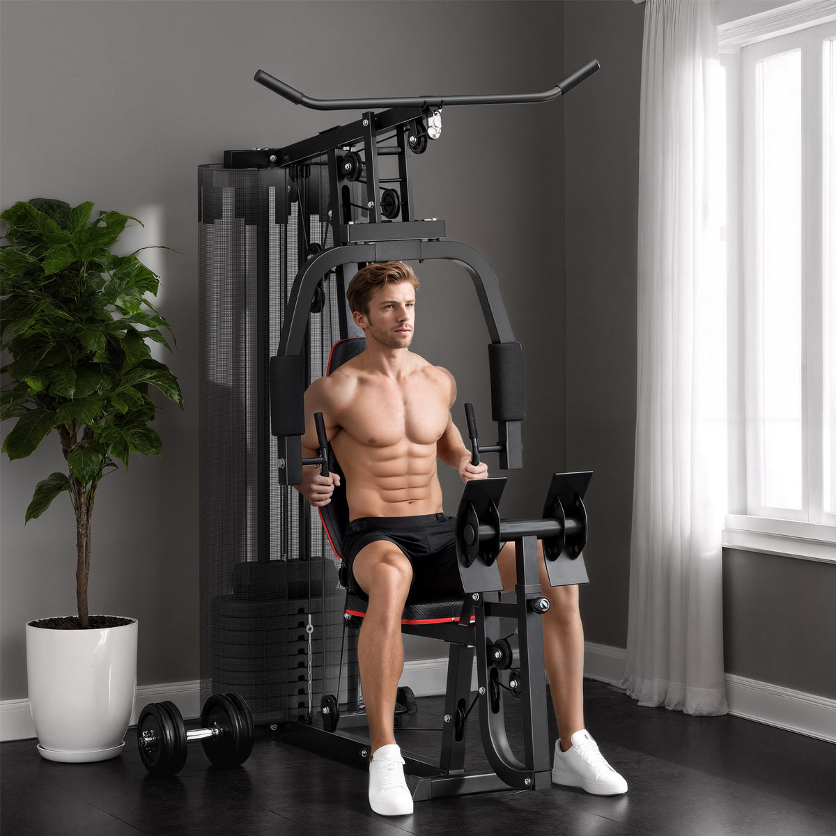 Heim-Fitnessstation mit 45 kg Gewichtsblöcken, Hochseilzug, Bruststation, Beinpresse für vielseitiges – Produktabbildung 2