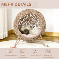 PawHut Katzenhaus aus Rattan mit Kissen Katzenschlafplatz Katzenhöhle mit erhöhten Füßen Natur Ø52 x 58 – Produktabbildung 5