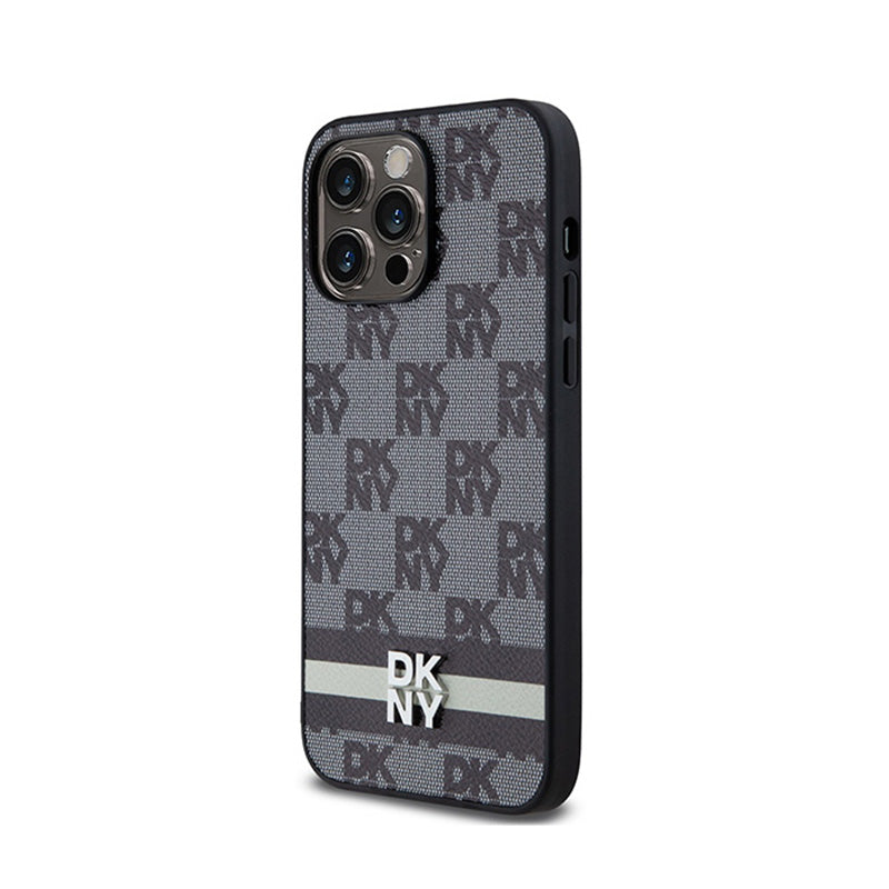DKNY Leather Checkered Mono Pattern & Printed Stripes - Hülle für iPhone 14 Pro Max (schwarz) – Produktabbildung 2