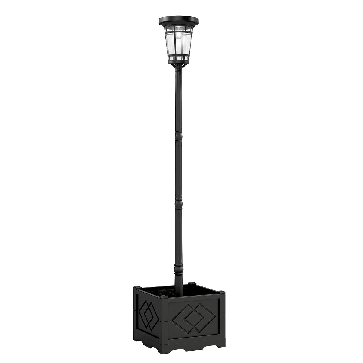 Outsunny Solar Laterne Stehleuchte mit Blumentopf 195cm Außen Gartenlaterne mit 2 Helligkeitsstufen