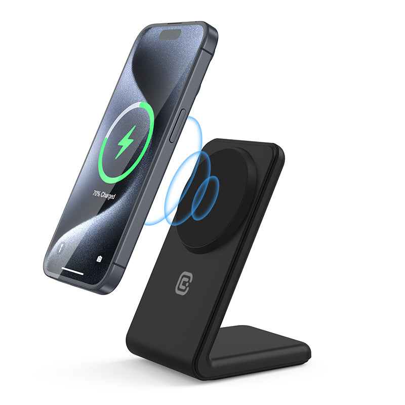 Ständer Crong MagSpot - Kabelloses Ladegerät 2 in 1 s MagSafe für iPhone a AirPods (schwarz)