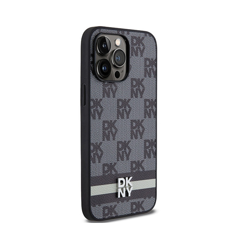 DKNY Leather Checkered Mono Pattern & Printed Stripes - Hülle für iPhone 14 Pro Max (schwarz) – Produktabbildung 4