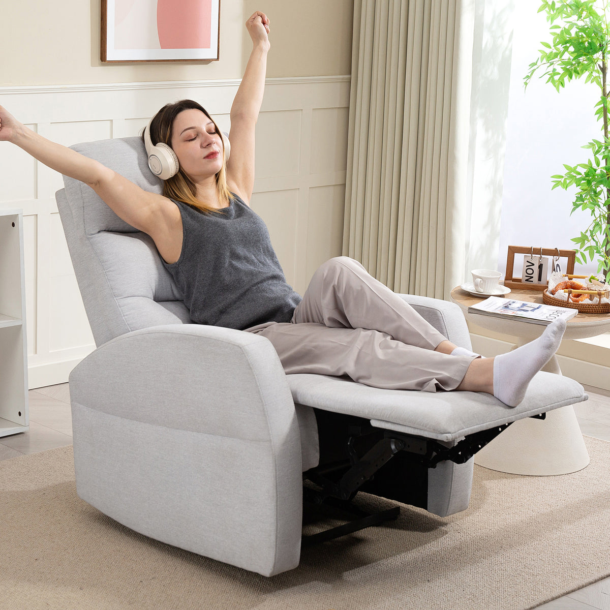 HOMCOM Verstellbarer Relaxsessel mit Fußstütze, Moderner Polstersessel, Hellgrau – Produktabbildung 2