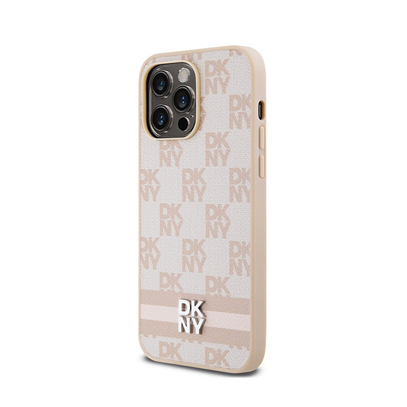 DKNY Leather Checkered Mono Pattern & Printed Stripes - Hülle für iPhone 14 Pro Max (rosa) – Produktabbildung 2