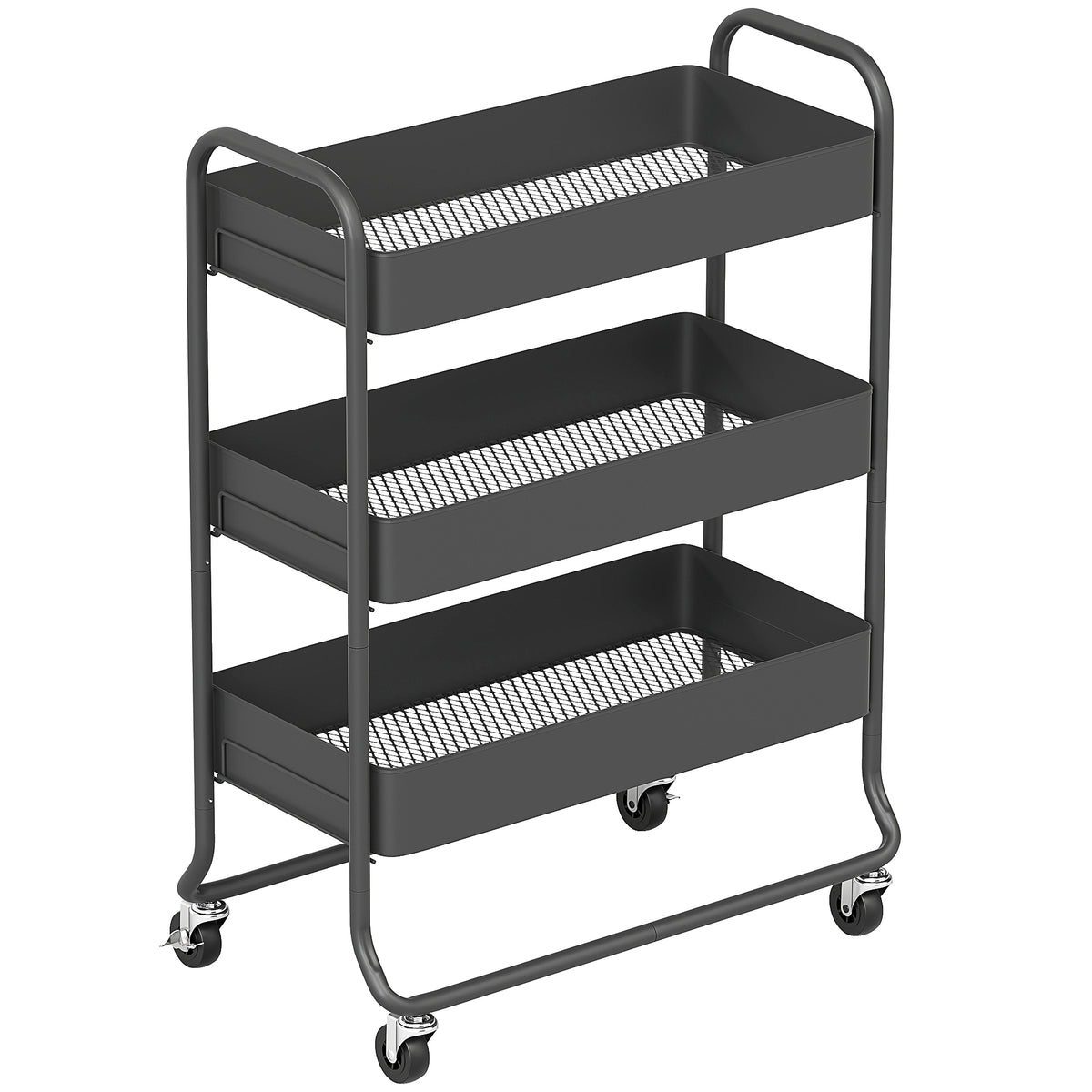 HOMCOM Küchenwagen, 3 Körbe, 4 Rollen, Metall, Schwarz