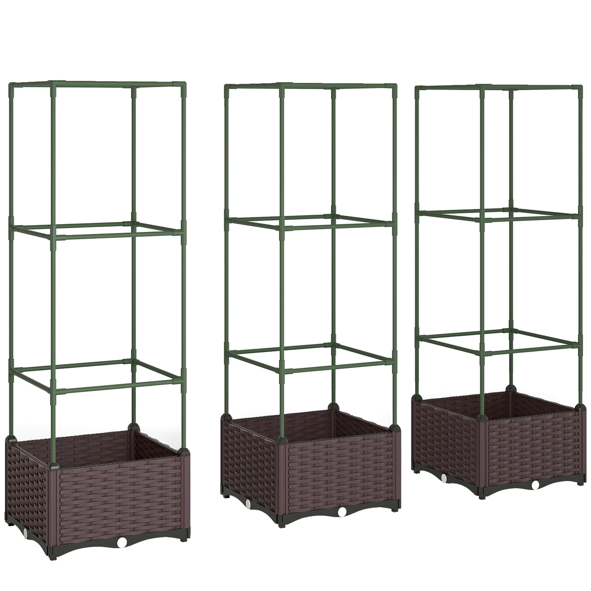 Outsunny Hochbeet mit Rankgitter 3er Set Pflanzkasten Blumenkasten mit Abflusslöchern