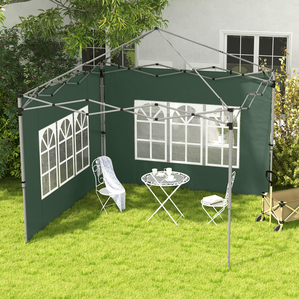 Outsunny 2er-Set Seitenteile für Pavillon 3x3/3x4 m, Seitenwand mit Fenster, wasserdicht Grün – Produktabbildung 2