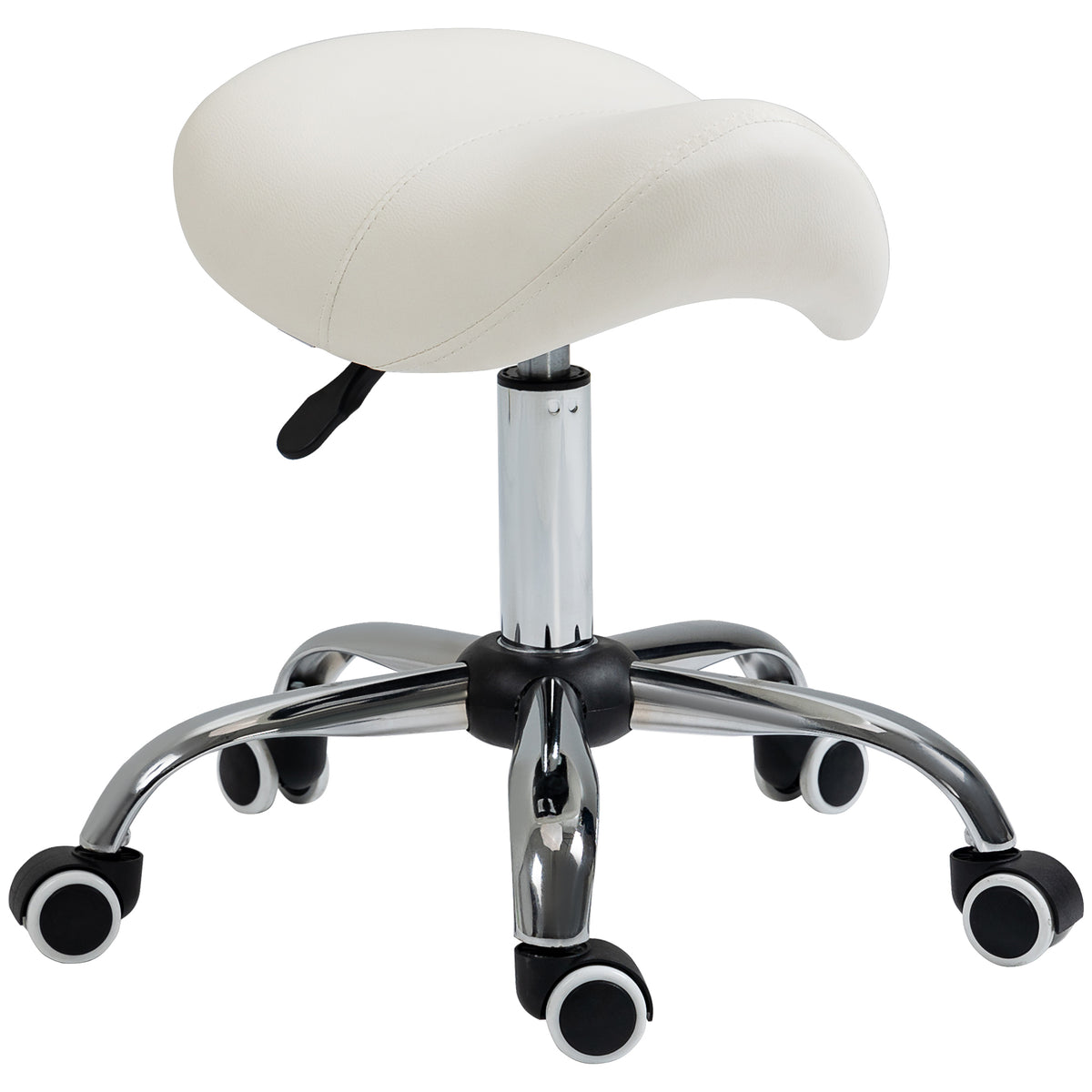 HOMCOM Rollhocker höhenverstellbar Drehhocker 49-61 cm Arbeitshocker drehbar Sattelhocker für Büro Salon
