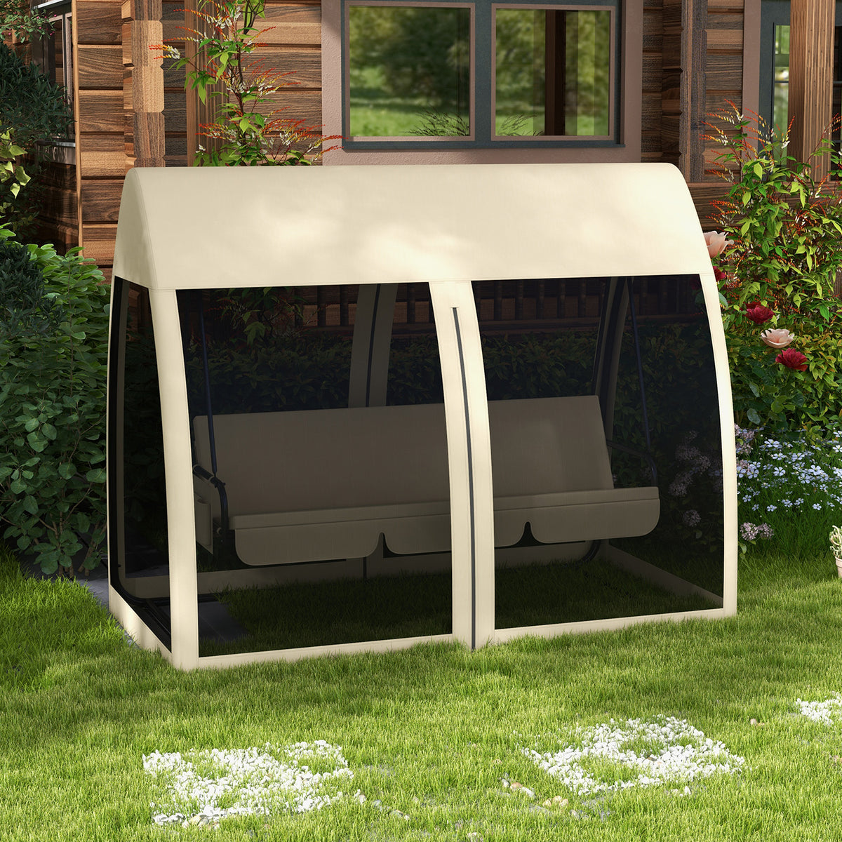 Outsunny 3-Sitzer-Terrassen-Schaukel, Veranda-Schaukel mit Bettfunktion, Hollywoodschaukel mit – Produktabbildung 2
