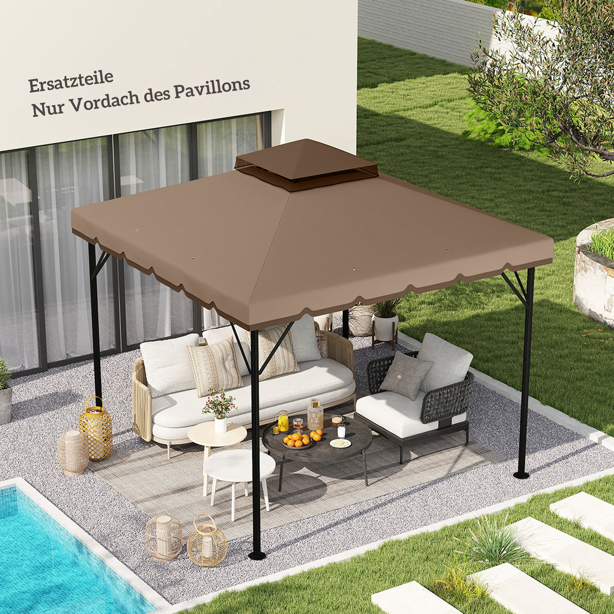 Outsunny Ersatzdach für Pavillon 3x3m Wasserabweisend Pavillondach mit Doppeldach Wasserablauflöchern – Produktabbildung 2