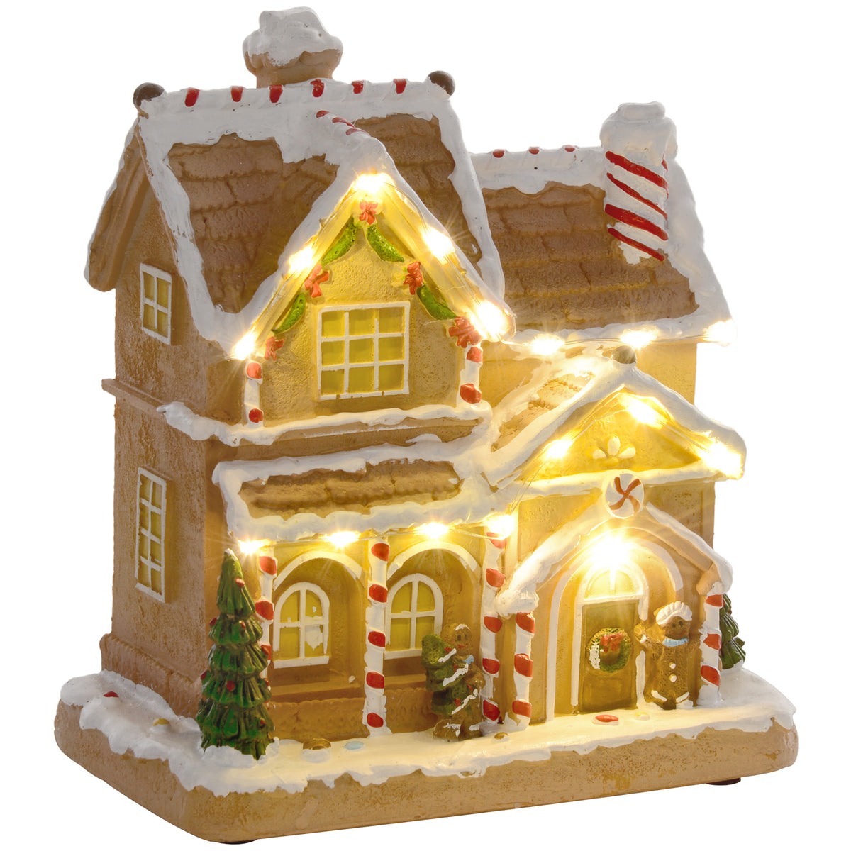 HOMCOM Lebkuchenhaus mit LED-Lichtern und Musik, Weihnachtshaus Winterlandschaft mit Lebkuchenmann, für
