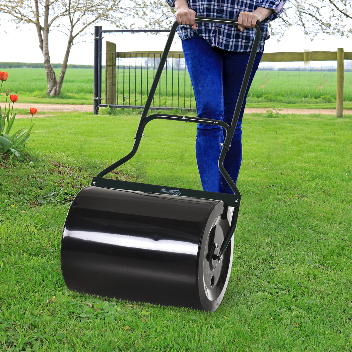 Outsunny Rasenwalze mit U-Griff, Gartenwalze, Gartenrolle, 40 cm Durchmesser, 60 L Wasser-/Sandfüllung – Produktabbildung 2