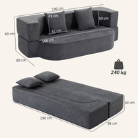 HOMCOM Schlafsofa, Bodensofa ohne Gestell mit dickem, hochdichtem Schaumstoff, breitem und tiefem Sitz – Produktabbildung 3