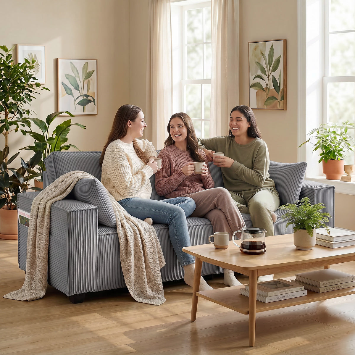 HOMCOM 218 cm 3-Sitzer Sofa, modernes Cord-Sofa mit Taschenfeder-Polsterung, breiten Armlehnen und 2 – Produktabbildung 2
