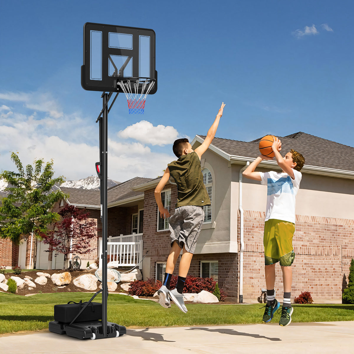 Basketballständer, höhenverstellbare Korbhöhe 235-305 cm, befüllbare Basis mit Rädern, Schwarz – Produktabbildung 2