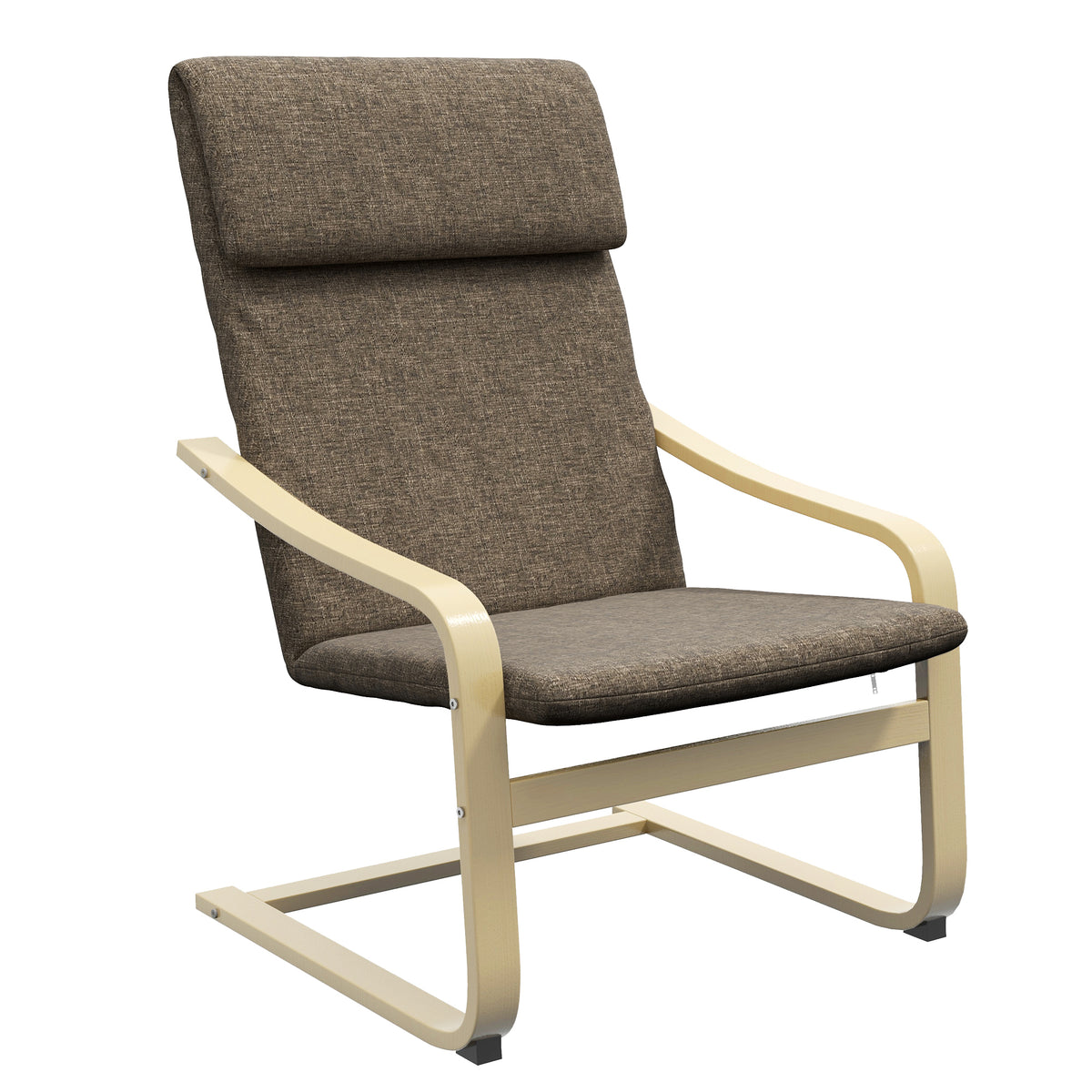 HOMCOM Sessel mit Kopfstütze und Armlehnen, Bezug in Leinenoptik, Holzgestell, Braun + Natur