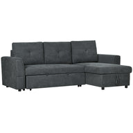 HOMCOM 3-Sitzer-Sofa mit Bettfunktion, Schlafsofa mit Chaiselongue, Polstersofa, Dunkelgrau