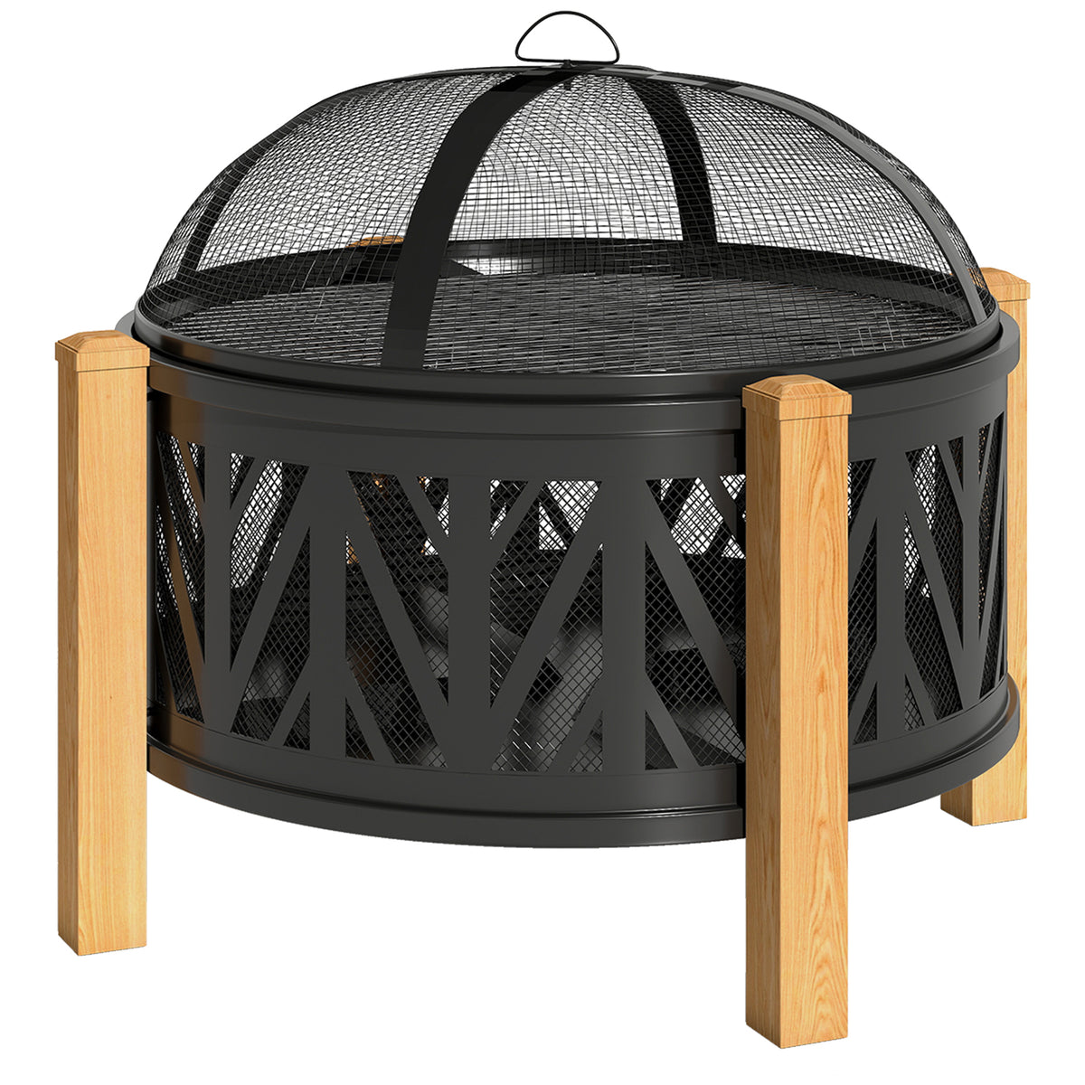 Outsunny 2-in-1 Feuerschale Ø75 x 58 cm Feuerstelle mit Funkenschutz Schürhaken Grillrost Schwarz