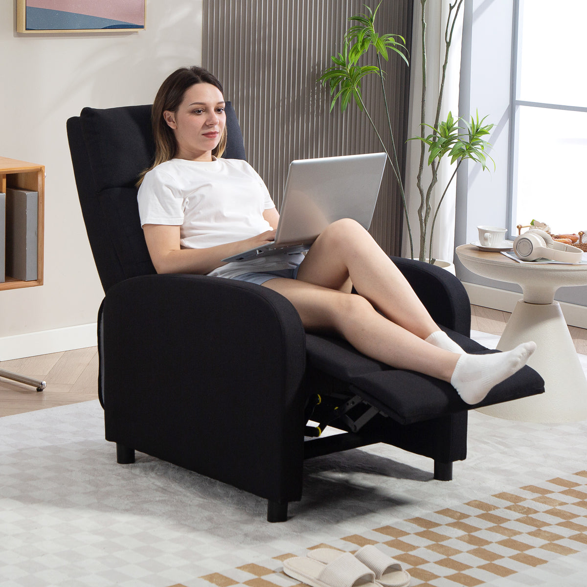 HOMCOM Relaxsessel mit Liegefunktion, ausfahrbares Fußteil, Taschenfederkern, bis 150 kg, Schwarz – Produktabbildung 2
