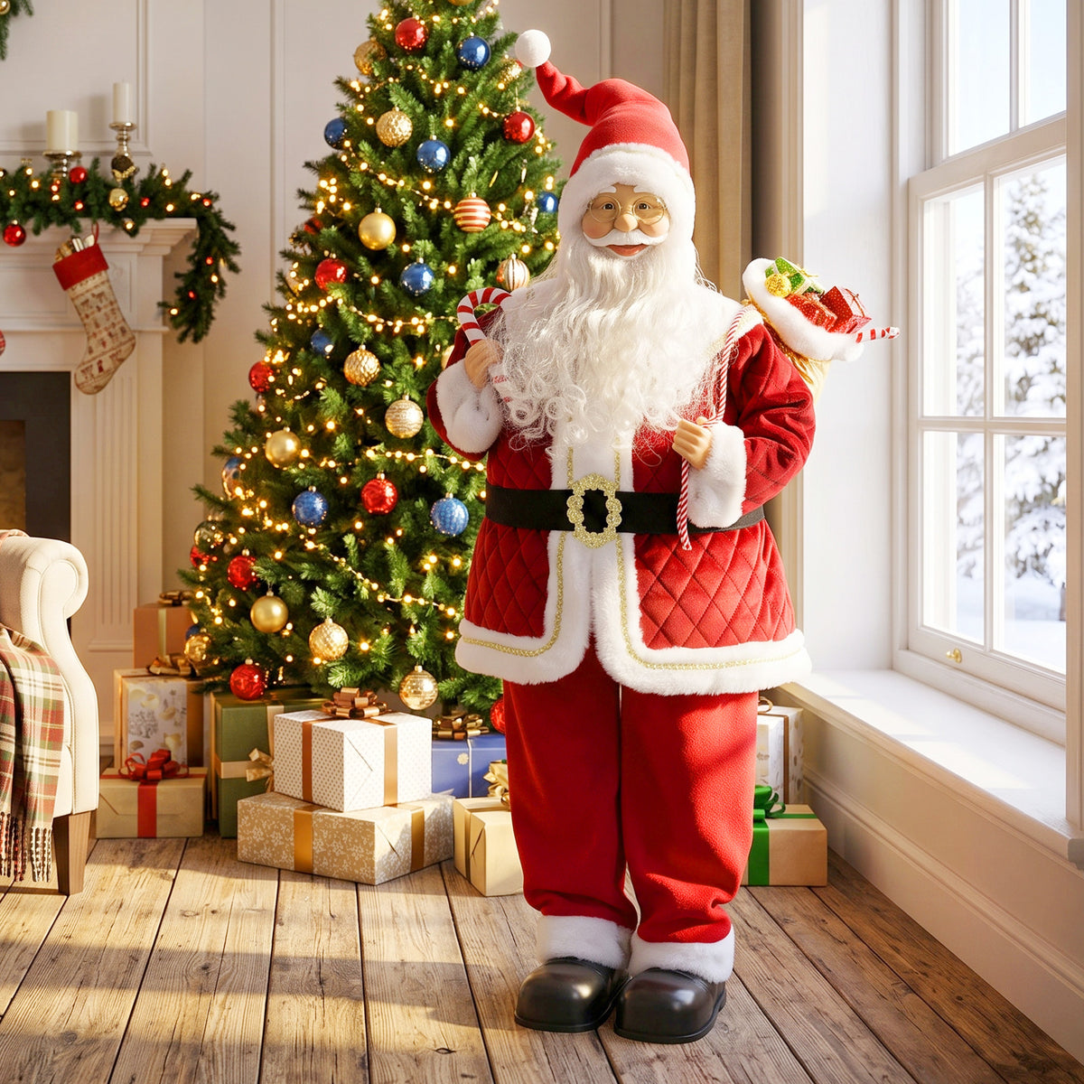 HOMCOM Singender Weihnachtsmann, 120 cm, lebensgroß, animiert, mit drehbarem Kopf und beweglichen Armen – Produktabbildung 2