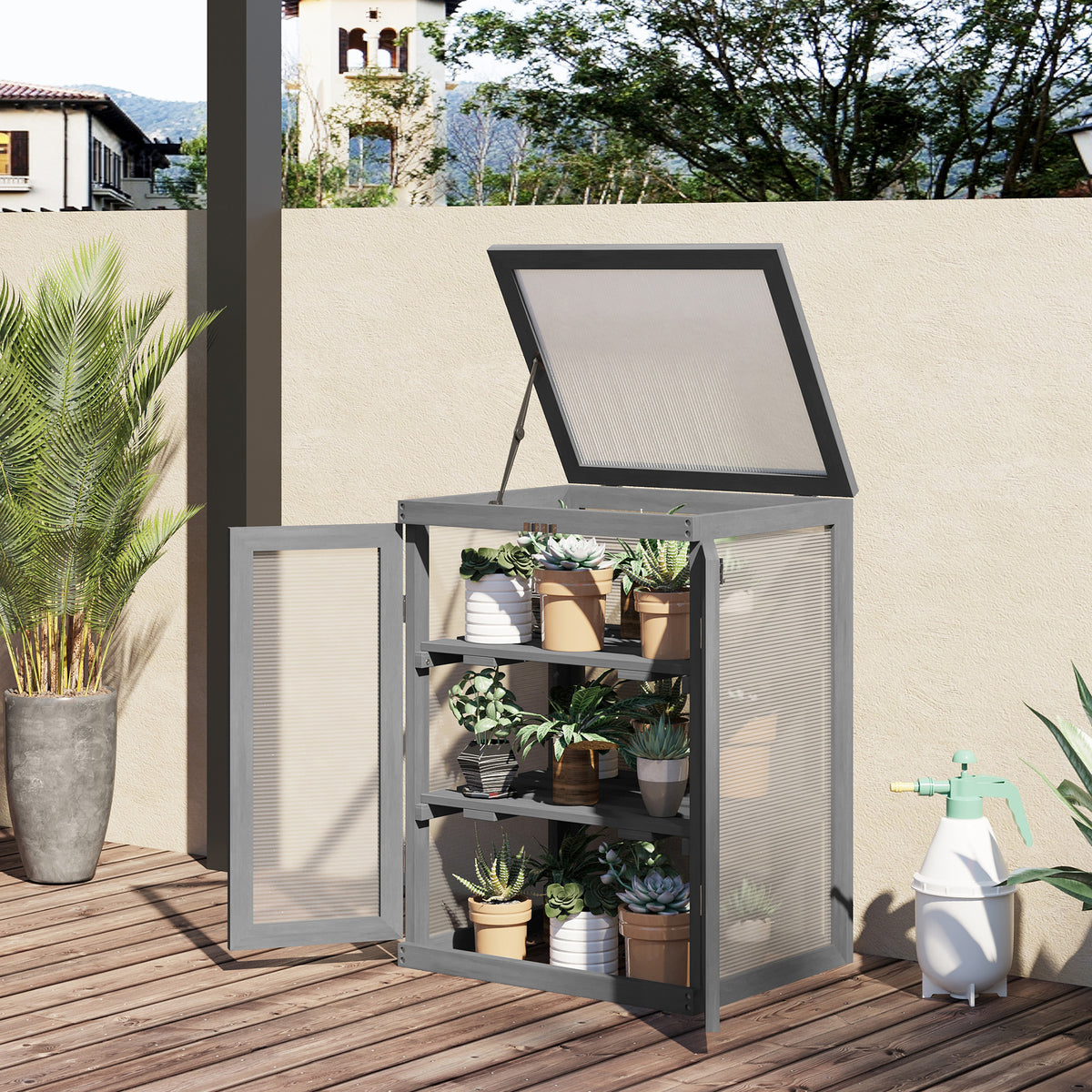 Outsunny Gewächshaus, Treibhaus, transparent, geeignet für Außenbereiche, Holz+Polycarbonat, 58 x 44 x – Produktabbildung 2