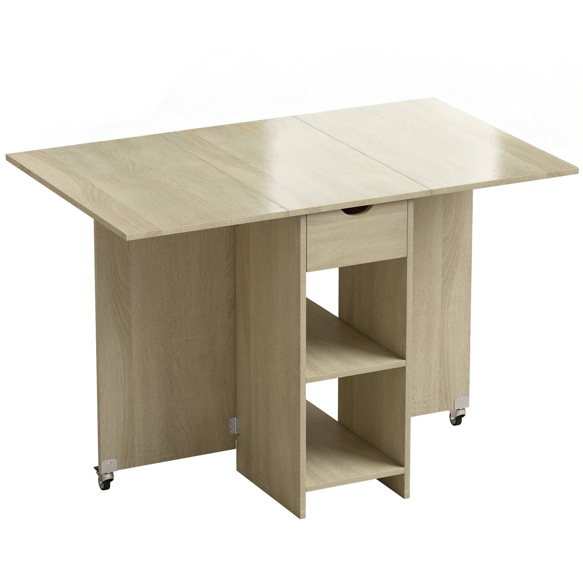 HOMCOM Klappbarer Esstisch für 2-4 Personen, Rollbarer Tisch mit offenem Fach und Schublade, ideal für kleine