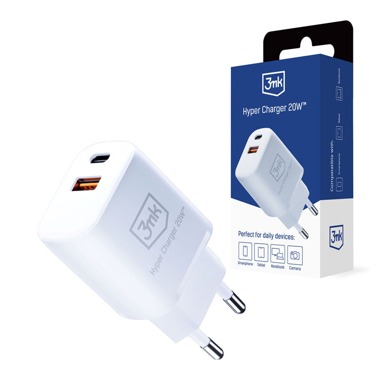3mk Hyper Charger - USB-A QC 3.0 + USB-C PD 20W Netzladegerät (weiß)
