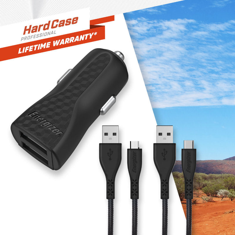 Energizer HardCase - Autoladegerät 2x USB-A 2,4A + Kabel USB-C a Micro USB (schwarz) – Produktabbildung 4
