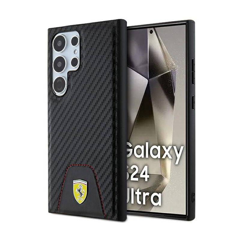Ferrari Carbon Stitched Bottom - Hülle für Samsung Galaxy S24 Ultra (schwarz)