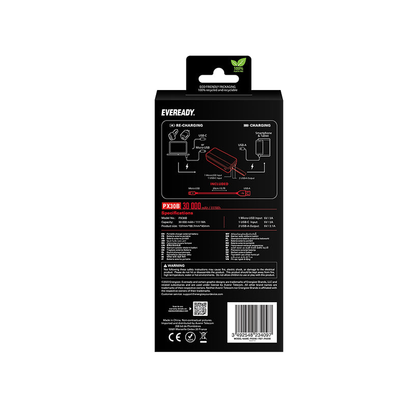 Eveready PX30B - Powerbank 30000 mAh 2x USB-A (schwarz) – Produktabbildung 4