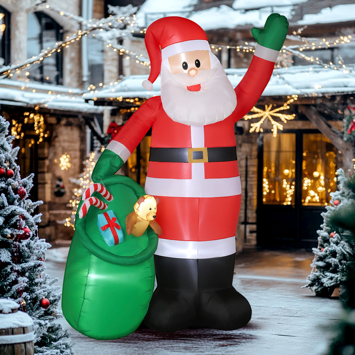 Outsunny Aufblasbarer Weihnachtsmann, 275 cm, mit Sack und Bär, Weihnachtsdeko mit integrierten – Produktabbildung 2