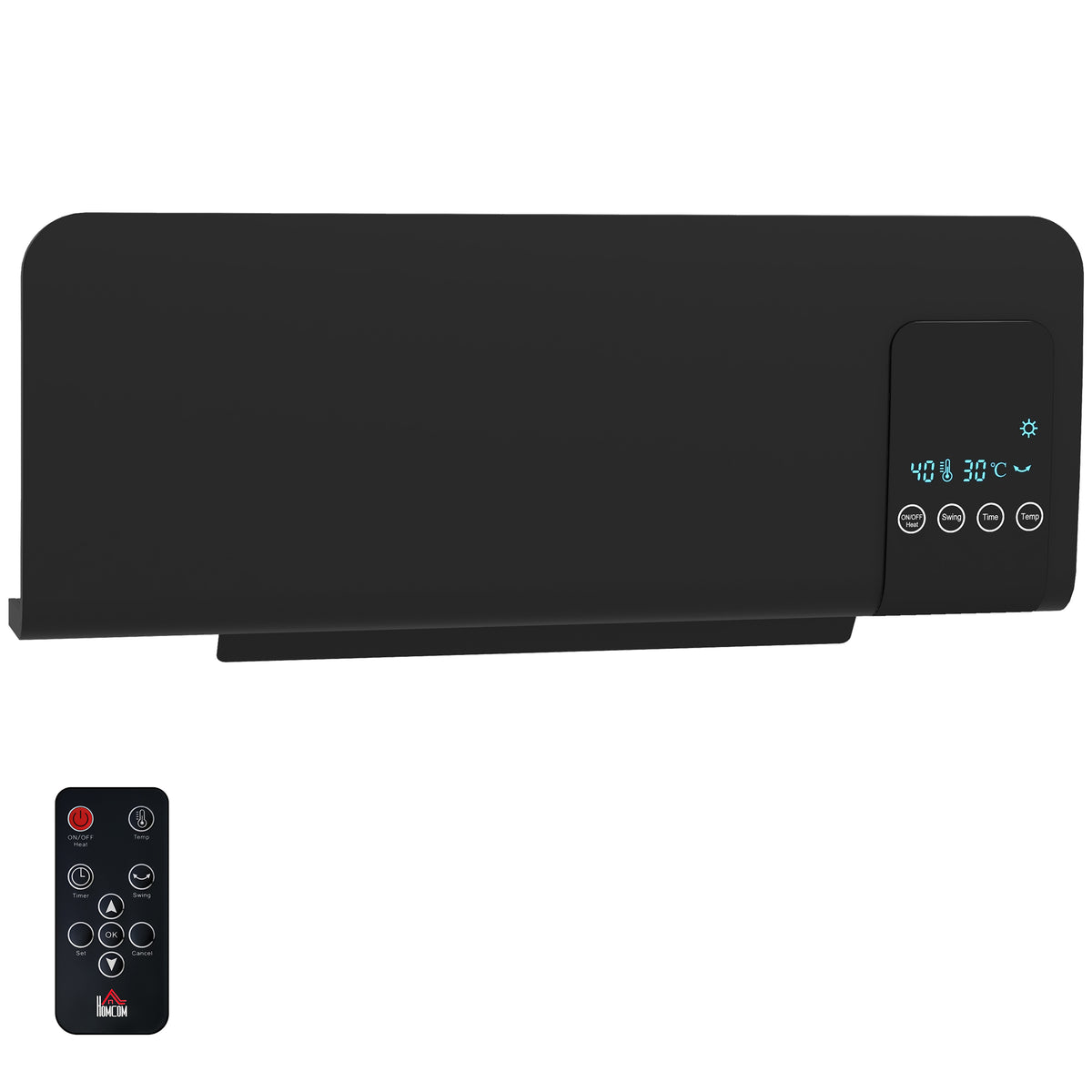 HOMCOM Elektro-Heizung, Wandmontage, Schwingfunktion, 2 Modi, Timer, LED-Anzeige, Schwarz