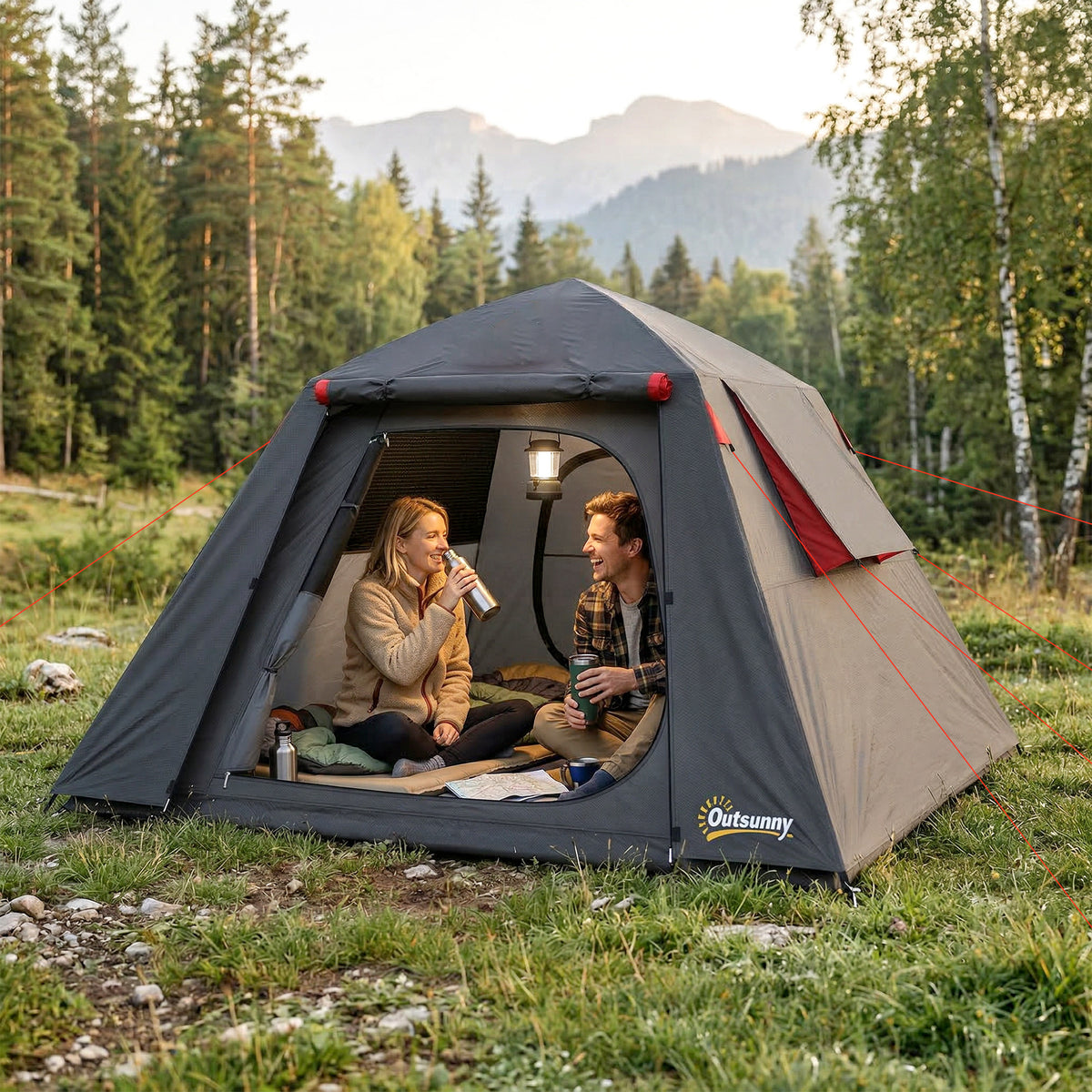 Outsunny Campingzelt 2 Personen 3000mm Wasserdicht & Winddicht Kuppelzelt mit 2 Türen 2 Netzfenstern 2 – Produktabbildung 2