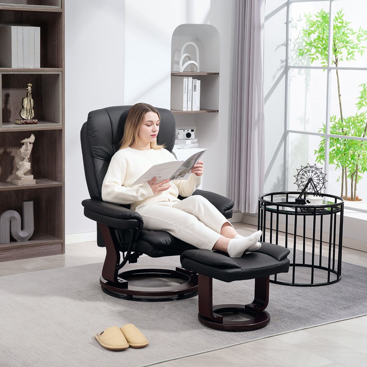 HOMCOM Relaxsessel mit Fußhocker, Verstellbarer Sessel, Kunstleder-Bezug, Polstersessel mit klappbarer – Produktabbildung 2