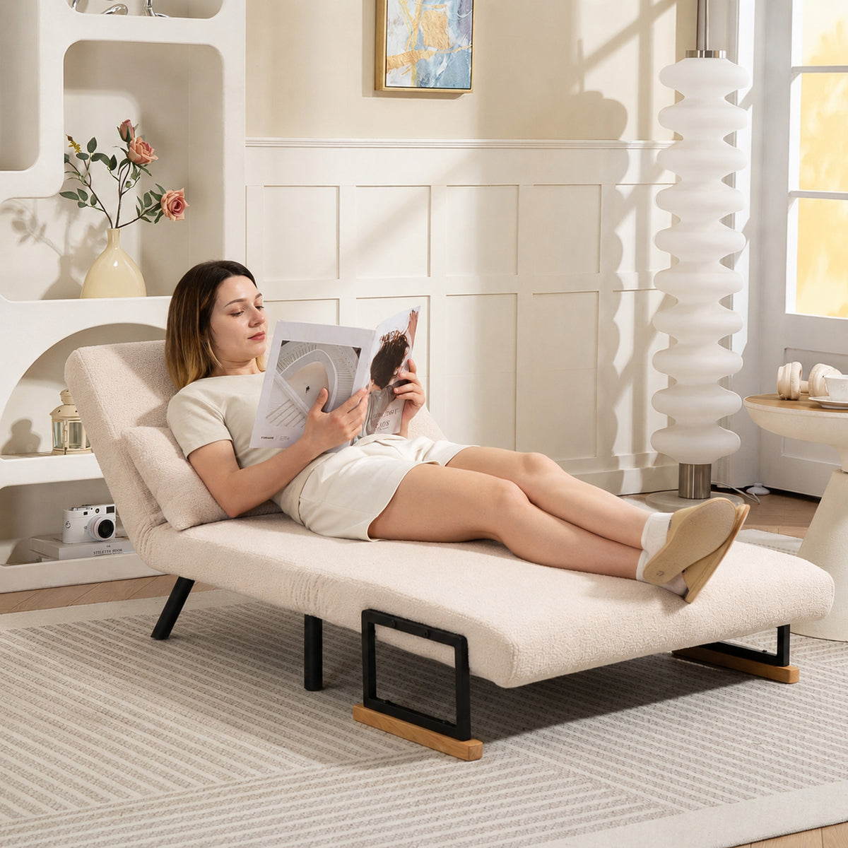 HOMCOM Schlafsofa 2er-Sofa Samtsofa, Schlaffunktion, inkl. 2 Kissen, Samtoptik, Natur + Beige + Schwarz – Produktabbildung 2