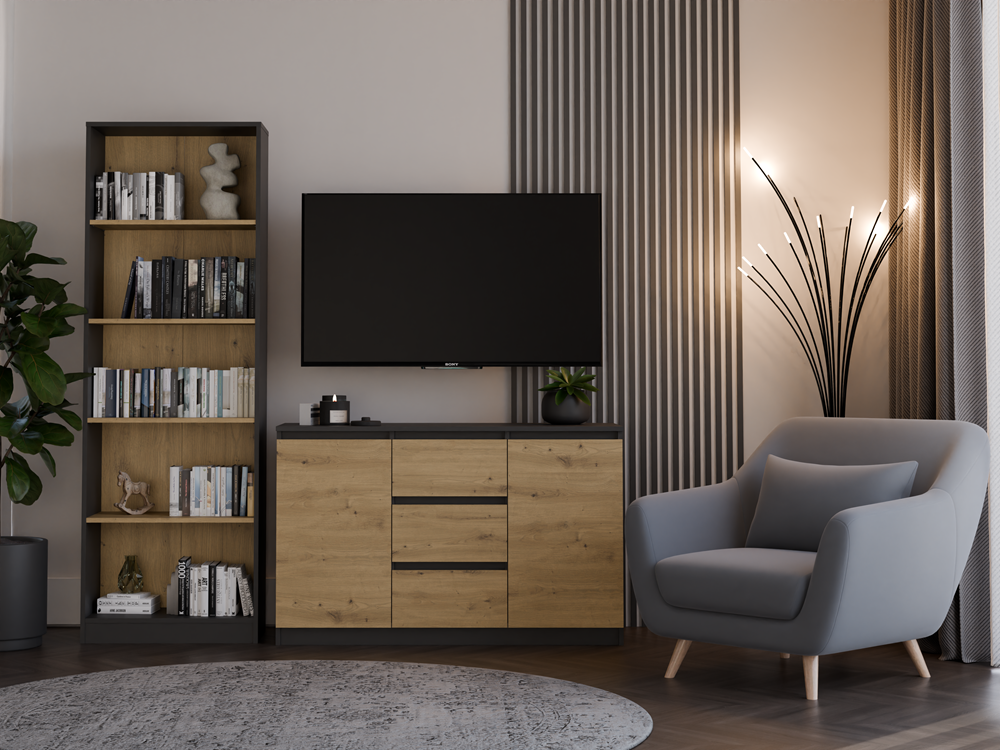 Kommode Malwa 2D3S ANTHRAZIT EICHE ARTISAN – Produktabbildung 2