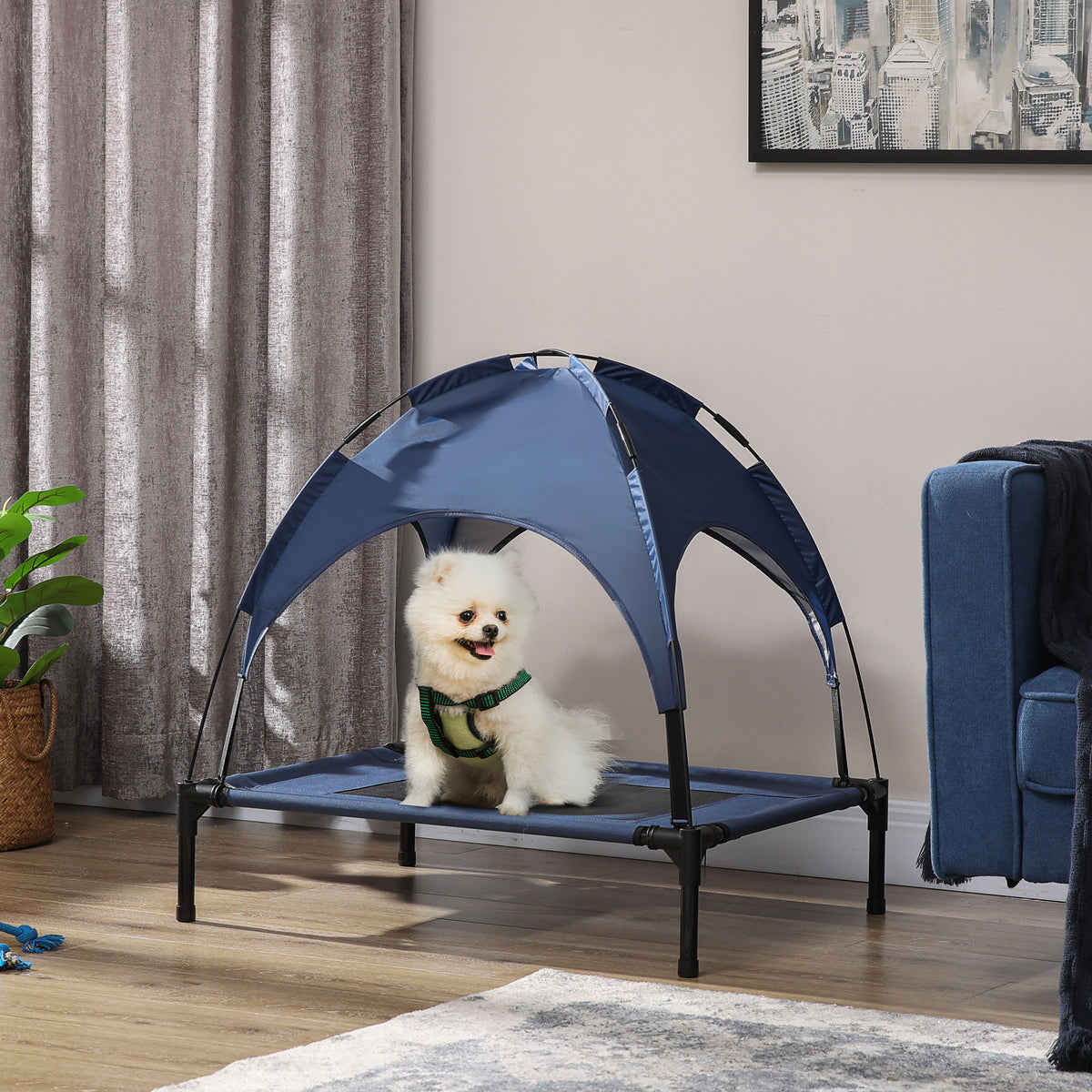 PawHut Haustierbett mit Baldachin, Hundebett, klappbar, wetterbeständig, Blau – Produktabbildung 2