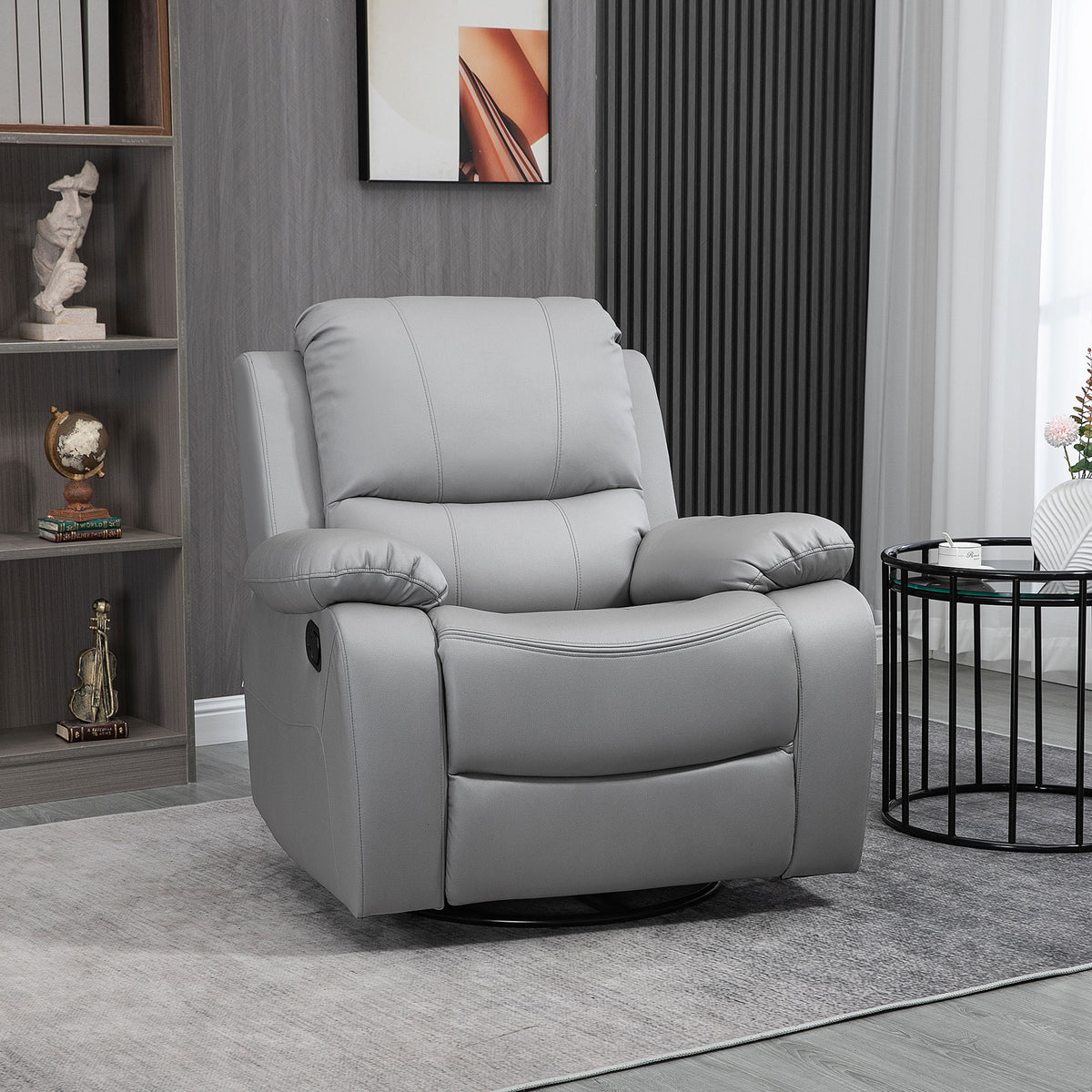 HOMCOM Relaxsessel, Liegesessel, neigbare Rücklehne, drehbar, Wippfunktion, mit Fußstütze, Stahl, grau – Produktabbildung 2