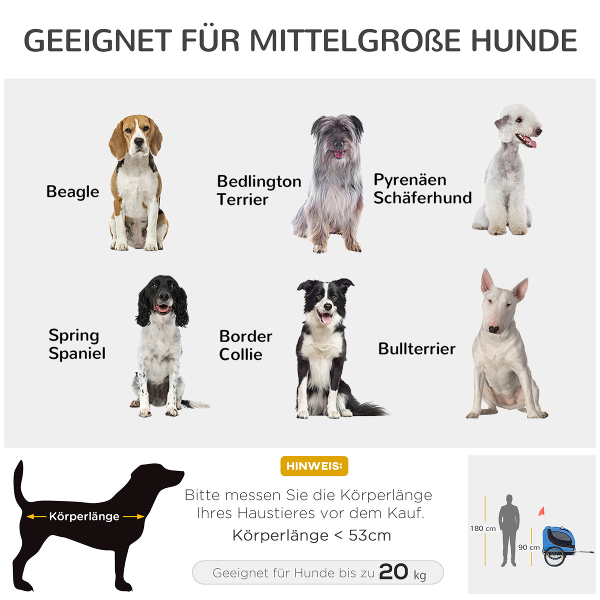 PawHut Fahrradanhänger bis 20kg Universalkupplung Sicherheitsanker Reflektor Stahl Blau+Schwarz – Produktabbildung 8