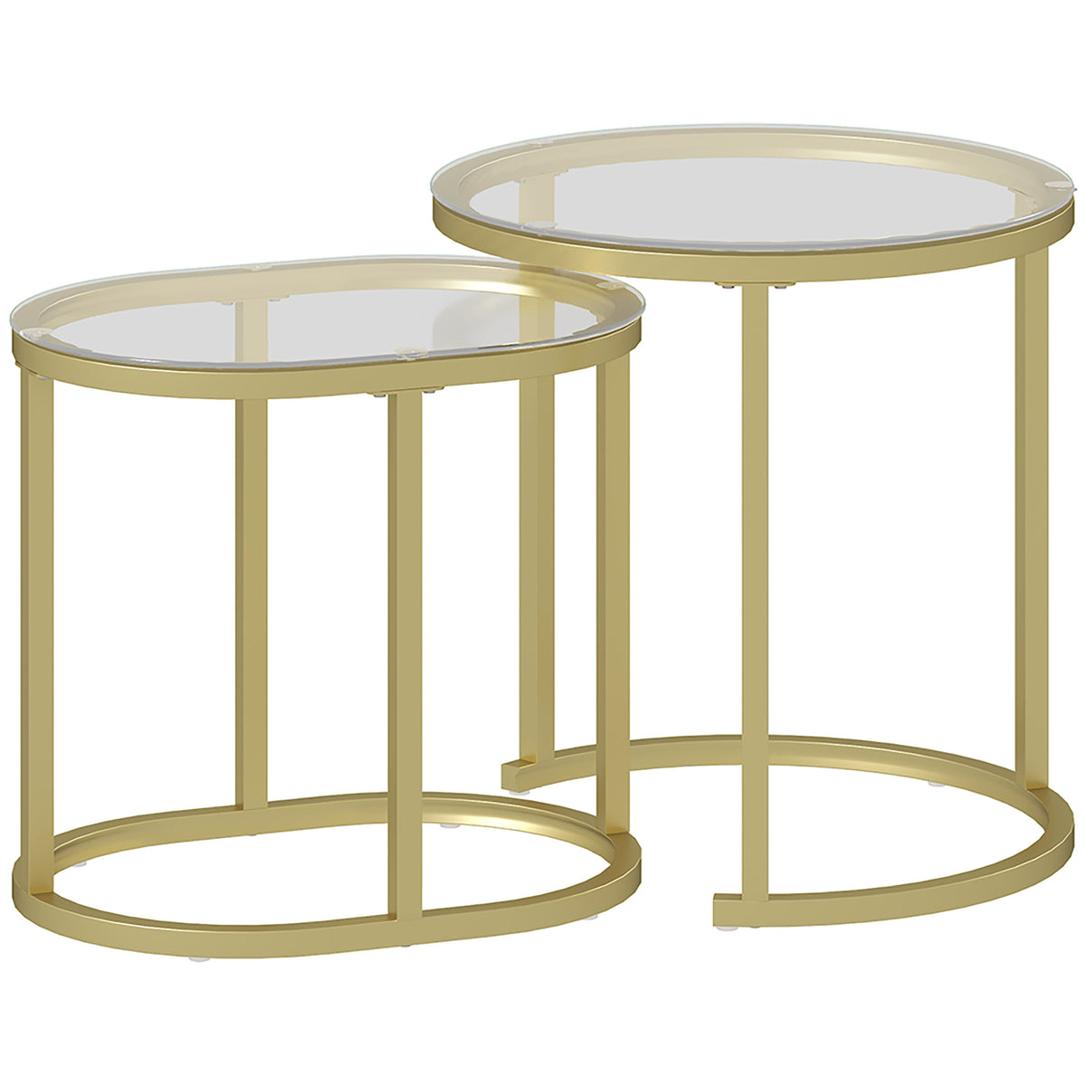 HOMCOM 2er-Set Couchtisch, Ovaler und runder Kaffeetisch, stapelbar, Stahl, Ø50 x 50,5H cm, Gold