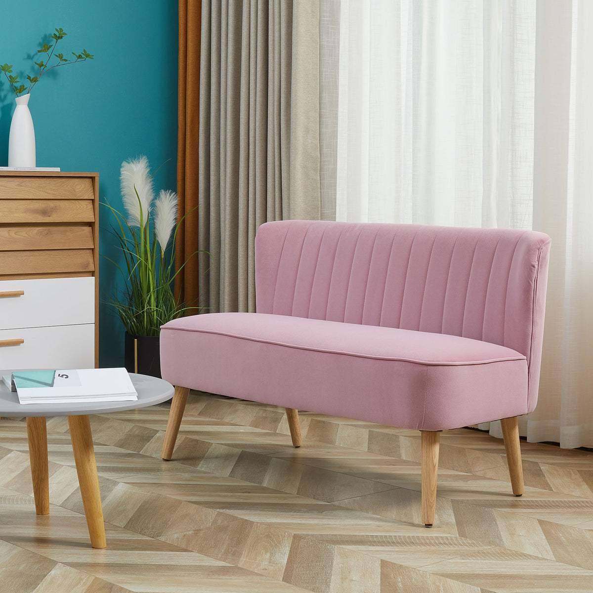 HOMCOM Sofa 2-Sitzer Stoffsofa Couch Polstersofa Loungesofa breit Rosa – Produktabbildung 10
