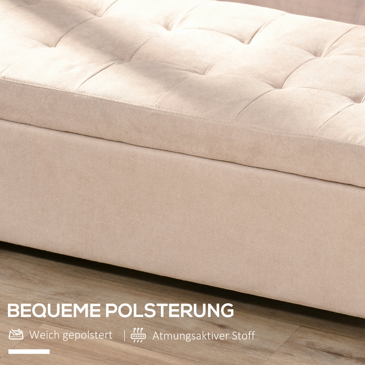 HOMCOM Polsterbank mit Stauraum, Knopfheftung, bis 120 kg, 125 x 49 x 41,5 cm, Beige – Produktabbildung 6