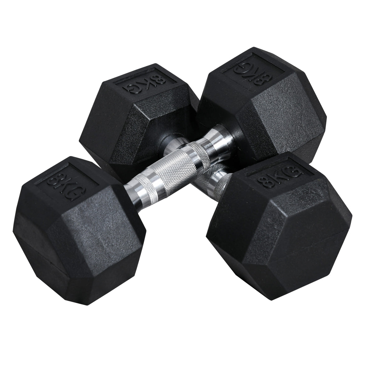Hexagon Kurzhantel Gusseisen Hantel Gummi-Hantel Griff gerändelt Gewichte Metall Gummi schwarz 2 x 8 KG