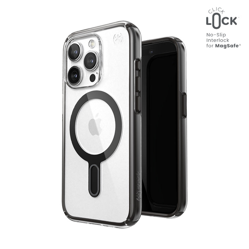 Hülle Speck Presidio Perfect-Clear ClickLock & Magsafe für iPhone 15 Pro (transparent / matt schwarz