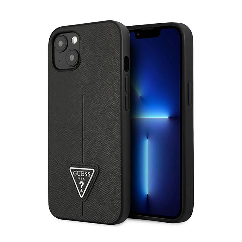 Guess Saffiano Triangle Logo Case - Hülle für iPhone 14 Plus (schwarz)