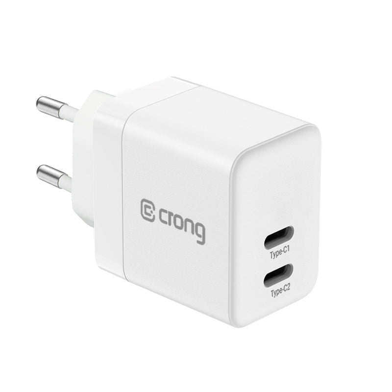 Crong Ultra Compact GaN - Ladegerät für Steckdose 2x USB-C 35W PD 3.0 s PPS (weiß)
